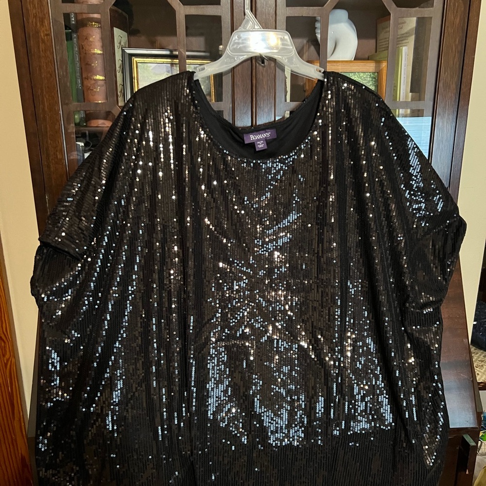 Roaman's Shimmering Black Sequin Top